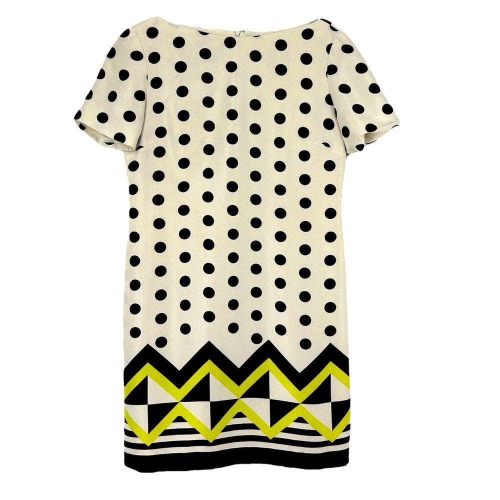 Cream Polka Dot Midi Dress with Geometric Hem